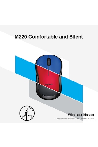 Monyee Logitech M220 Kablosuz Ofis Fare - Sessiz, Simetrik Tasarım, 10m Alım Mesafesi, Usb Alıcı, Gri Optik