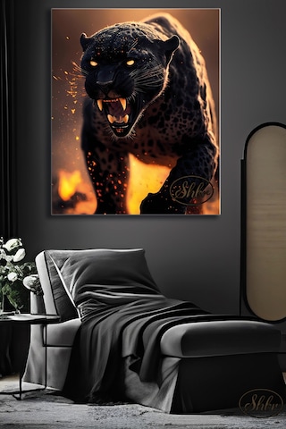 Tekli, Dikey, Kanvas, Dekoratif, Duvar, Tablosu , Jaguar, Panter, Gece Vahşi Hayvan,