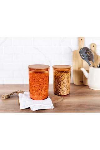 Madame Coco Yuviera 2300ml Ahşap Kapaklı Saklama Kabı 2'li 1ksakl0426 Diğer