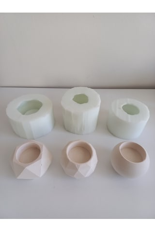 Geometrik 3'lü Mumluk Set Kalıbı Beyaz Şeffaf