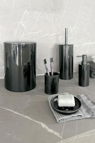 Primanova Flores 5'li Banyo Seti - Siyah Siyah