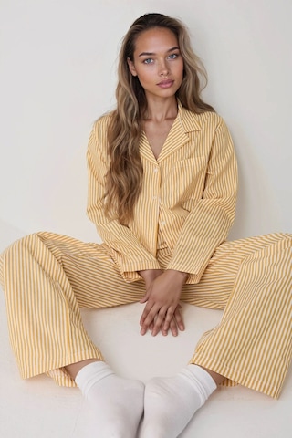 Hiccup Çizgili Pamuklu Pijama Takımı Limon Sarısı