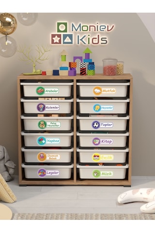 Berra 12 Sepet Stickerlı Çok Amaçlı Dolap Oyuncak Dolabı Çam Diğer