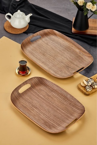 Cooker 2'li Lüks Ahşap Oval Sunum Tepsisi 50x37 Cm Ve 45x32 Cm Yk1470 Diğer