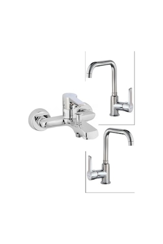 Penta Agena Serisi Lavabo + Eviye + Banyo Bataryası - L Boru Krom