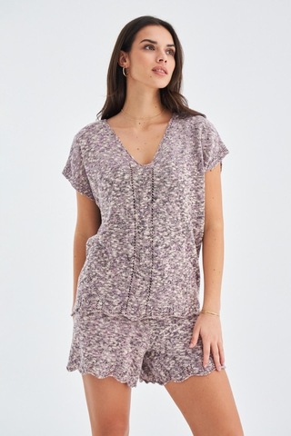 Peraluna Renge Blouse & Shorts Yazlık Viskonlu Kadın Triko Şort T Lila