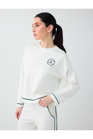 Jimmy Key Jimmy Key Kırık Beyaz Yuvarlak Yaka Uzun Kollu Desenli Sweatshirt 6sw237189106