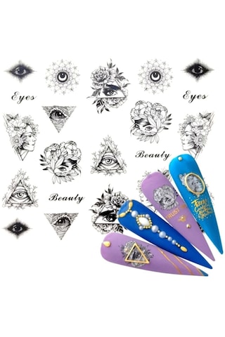 Ay Yıldız Piramit Göz Figürleri Içeren Tırnak Dövmesi Sticker Çoklu Dövme