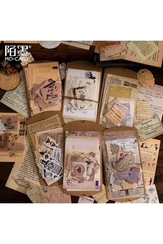 Moveevo Günlük Kullanıma Uygun Ev Dekorasyon Araçları - Vintage Koleksiyon Dizisi Mantar, Kelebek, Ay Şekli 30 Adet 12 Farklı Desenli El Kitabı Sticker Seti Kaki