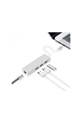 Type C To 3 Port Usb 3.0 Hub Çoklayıcı Ethernet Apple Uyumlu MacBook