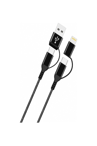 Hepu Hp-16 4in1 Çok Fonksiyonlu Hızlı Şarj Kablosu 60w Pd Destekli Type-c & Usb-a To Type-c & Lightning Dönüştürücülü Örgülü Kablo 1.2 Metre