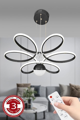 Ransom 3 Renk Toplu Kelebekli Kumandalı Papatya Salon Led Avize Siyah