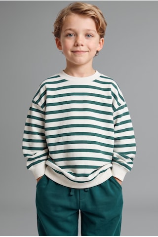 Defacto Oversize Bisiklet Yaka Çizgili Sweatshirt Erkek Bebek I4401a526wngn1116 Yeşil-gn1116
