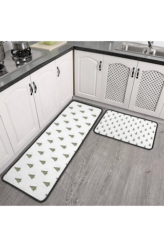 Noel Desenli 2'li Mutfak Matı, Anti-yorgunluk, Yastıklı Ve Kaymaz, Mutfak Ve Ofis İçin Noel Ağacı Daire