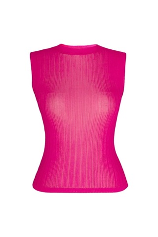 Qoolest Transparan Fitilli Kolsuz Kadın Bluz Pembe