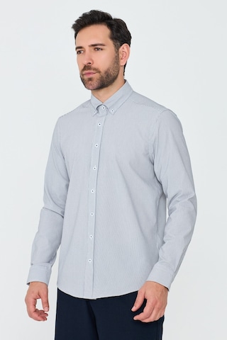 White Stone Füme İnce Çizgili Dynamic Fit Uzun Kollu Gömlek