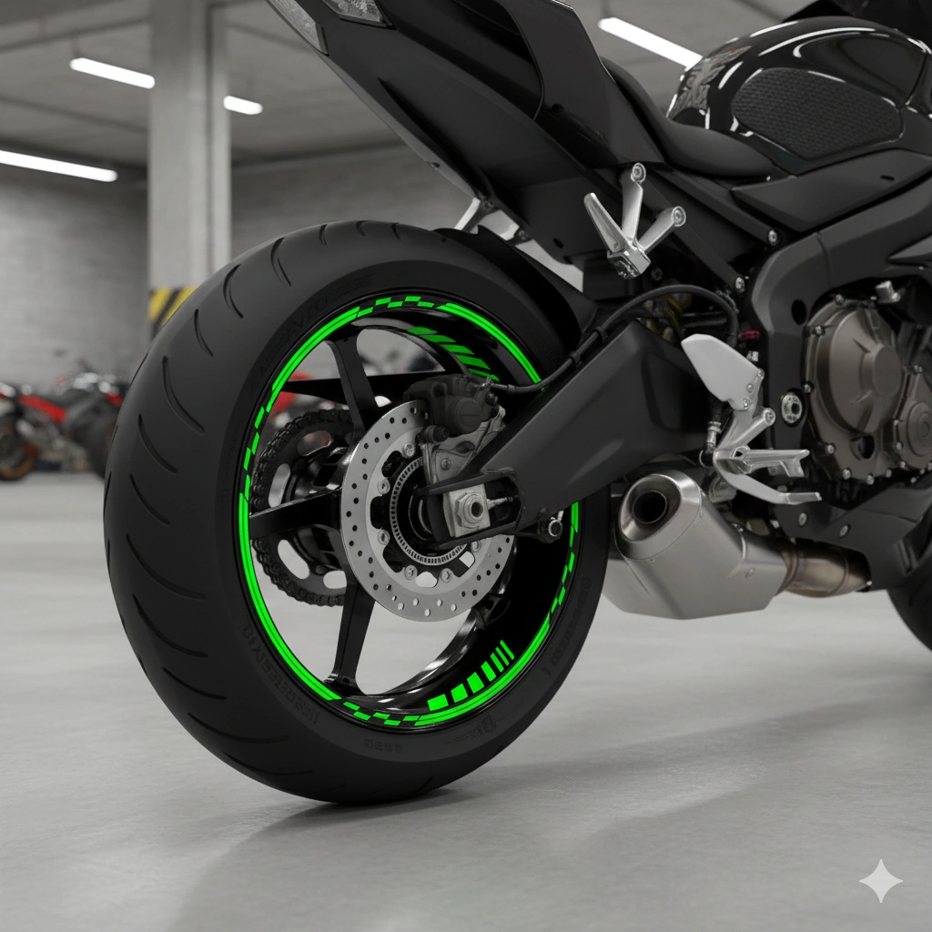 Çınar Extreme Pro Serisi Floresan Neon Yeşil Motor Jant Sticker Seti 16"-17"-18" İç-dış Jant Şerit Takımı Suya Ve Güneşe Dayanıklı Çok Renkli