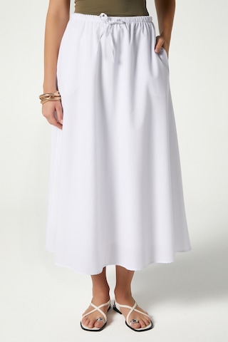 Kadın Seaside Beyaz Astarlı Bel Lastikli Cepli Dokuma Uzun Etek Beyaz