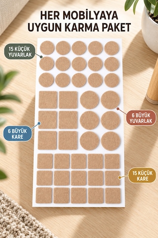 42 Adet Karma Boy Yapışkanlı Mobilya Keçesi Sandalye Masa Koltuk Altı Parke Koruyucu