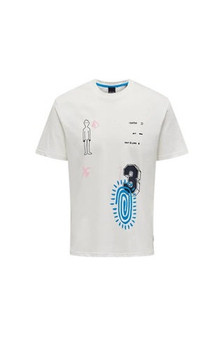 Only Bisiklet Yaka Baskılı Erkek T-shirt 22025304 Beyaz