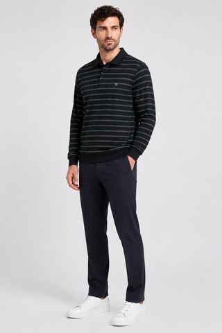 Alexandergardi Çizgili Polo Yaka Sweatshirt Siyah