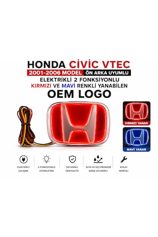 Honda Cıvıc Vtec 2001-2006 Model Uyumlu Elektrikli Oem Logo Ön Arka Uyumlu 0