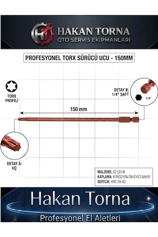 Rico T30 150 Mm Manyetik Torx Bits Uç Uzun Vidalama Tork Ucu 10 Adet