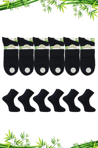 Bambu Kadın Yarım Konç Düz Siyah Çorap Dikişsiz 6'lı Paket. Siyah