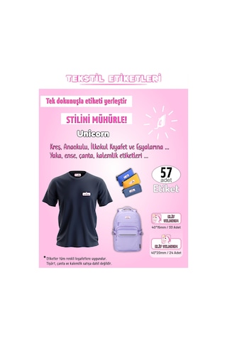 Unicorn Kreş Anaokulu İlkokul Kıyafet Eşya Yaka Ense İsim Etiketi 57 Adet Karışık