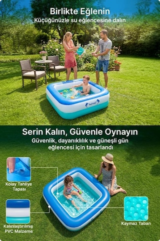 Heykida Swim Safe Kare Yüzme Havuzu 86x86x25cm Mavi