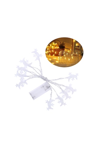 Geeksen Ay Yıldız Desenli 10 Led Dekoratif Işık Zinciri, 1.5m Uzunluk, 2xaa Pil İle Çalışır, Sıcak Beyaz Sabit Aydınlatma, Mini Taşınabilir Noel Dekorasyonu Beyaz