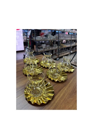 Metal Bardak Altlığı,cam Tiryaki Bardaklı Çay Seti,6 Kişilik12parça Çay Takımı,lüks,metal Çay Tabağı Gold