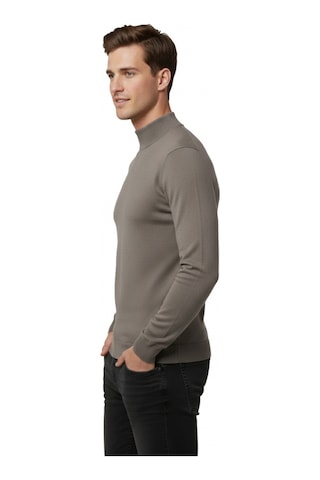 Deepsea Vizon Slim Fit Yarım Balıkçı Yaka Likralı İnce Triko Erkek Yarım Boğazlı Kazak 2505502 Vizon