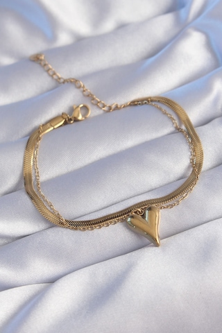Ezoconcept 316l Çelik Gold Renk İtalyan Zincirli Kalp Model Bileklik