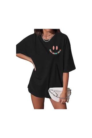 Zenna Tarz Bisiklet Yaka Kısa Kol Baskılı T-shirt - Siyah