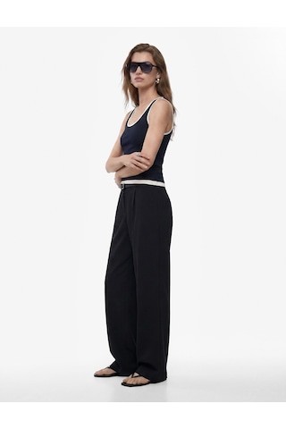Koton Keten Görünümlü Straight Fit Cepli Kemerli Geniş Paça Palazzo Pantolon Siyah 6sak40383pw