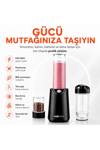 Tigrecook TG-3205B Nutrishake Fit 3 In 1 600 W Kişisel Smoothie Blender Ve Kahve Baharat Öğütücü