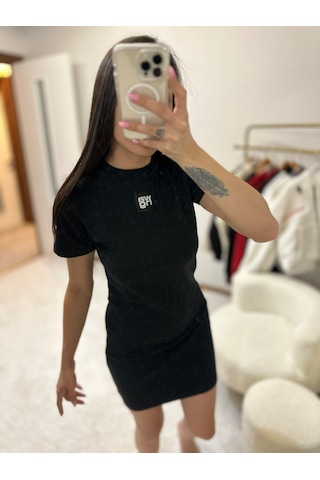 Moystore Alxndrwng Siyah Basic Yarım Kollu Elbise Siyah