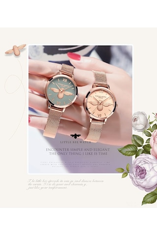 Yunboo 31mm Gümüş Çelik Kordonlu Kadın Kol Saati, Japon Quartz Hareketli, 30m Su Geçirmez, Pembe Altın Gövde Ve Gösterge, Analog Ekran, Flip Kapanma Kapanak Çok Renkli