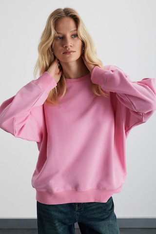 ETHIQUET KARIUS Kadın Organik Pamuklu İçi Polarlı Oversize Yuvarlak Yakalı Pembe Sweatshirt