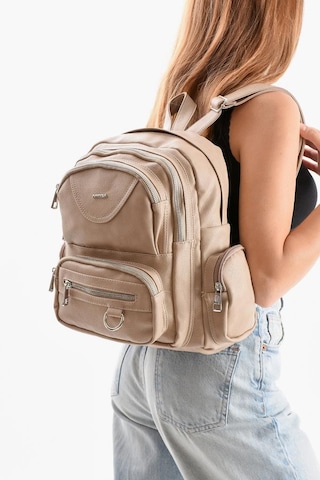 Baginn Suni Deri Kadın Sırt Çantası 38 28 Cm Mega Bag Günlük Kullanıma Uygun Çok Cepli İçi Astarlı Krem