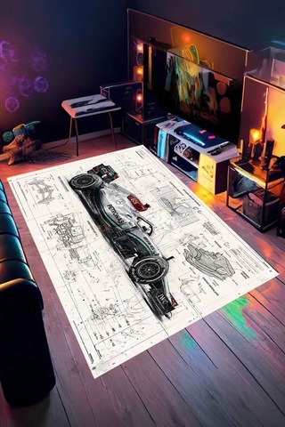 F1 Blueprint Halı Dijital Baskı Yıkanabilir Kaymaz Taban Leke Tutmaz Çok Renkli-24