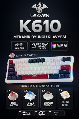 K610 Kablolu Kırmızı Switch Mekanik Oyuncu Klavyesi-61 Tuş Rgb-hot Swap