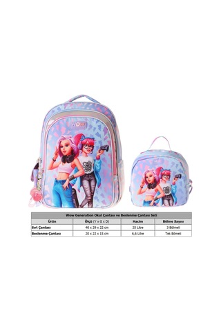 Wow Generation Cool İkili Okul Çanta Seti - Mavi - Pembe Cool Desenli Kız Çocuk Setwg-w6039b Çok Renkli