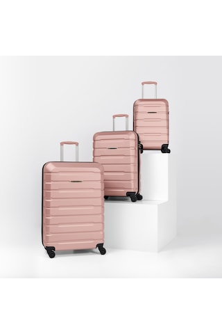 Unisex 4 Tekerli Kilitli 3'lü Set Valiz Gülkurusu