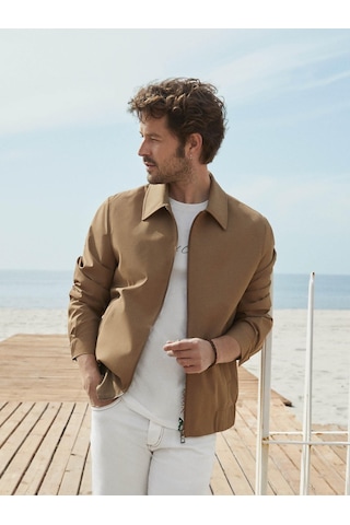 Dufy Vizon Erkek Regular Fit Düz Klasik Yaka Bomber Mont - 104399-Vizon