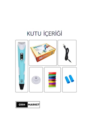 Mavi 3D Kalem 3D Pen Yazıcı Kalem – 10 Adet 5 Metrelik PLA Filament (Toplam 50M) + USB Kablo