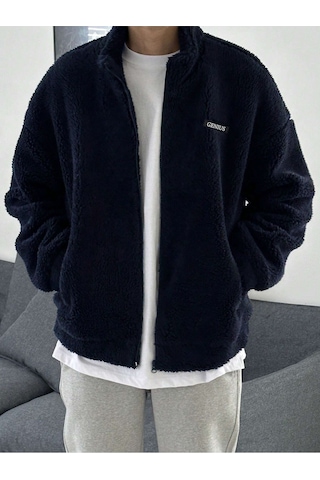 Genius Store Oversize Peluş Tam Fermuarlı Sweatshirt Peluş İçi Polarlı Sherpa Kumaş Sweatshirt Kahverengi