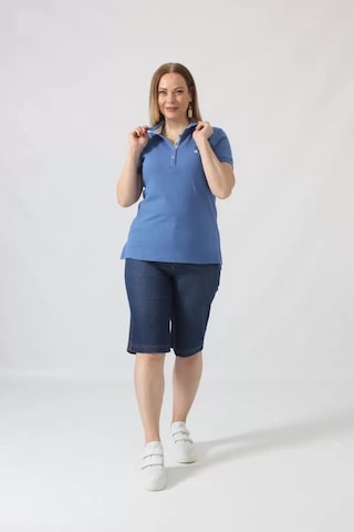 Moda Berray 21305 Kısa Kollu Büyük Beden Lacoste Kumas T-shirt İndigo İndigo