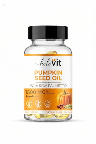 Helovit Pumpkin Seed Oil Softjel 1500 Mg & Saw Palmetto İçeren 2-in-1 Erkek Sağlığı Ve Doğal Destek 30 Softjel